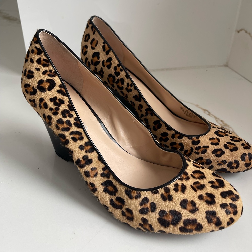 Franco Sarto leopard print wedge pumps
